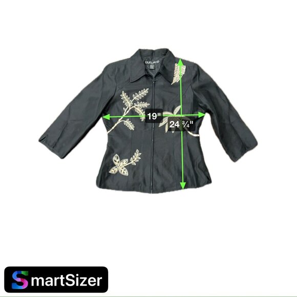 Silkland Small Black Embroidered 2-Piece Silk Pant Suit Palm Leaf Details - Picture 9 of 11